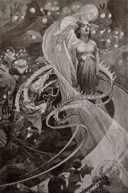"Lead Us Not Into Temptation But Deliver Us From Evil" by Alphonse Mucha (1899, lithograph).
